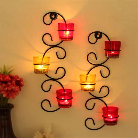 Buy TIED RIBBONS Set of 2 Wall Hanging Tealight Candle Holder Metal ...