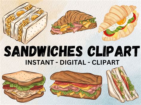 Sandwiches Clipart, Sandwiches PNG, Sandwiches Illustration, Watercolor ...