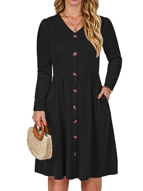 Fantaslook Long Sleeve Dresses for Women V Neck Casual Fall Dress ...