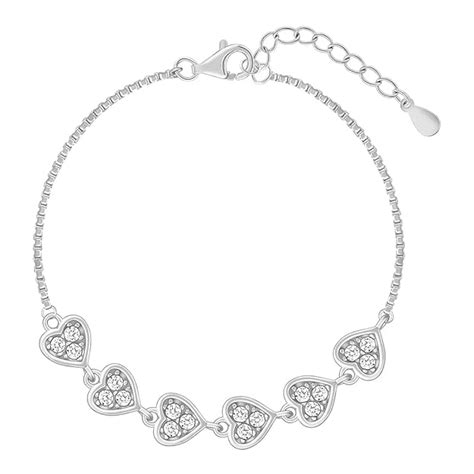 GIVA 925 Silver Zircon Heart String Bracelet, Adjustable | Gifts for ...