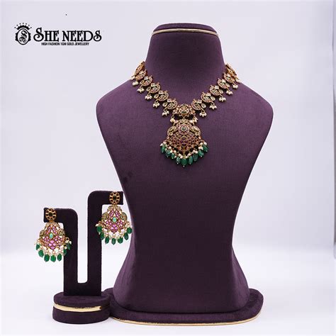 Kempu Short necklace – She Needs 1 Gram Gold & Silver Jewellery