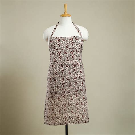 Beige Bagh Block Print Cotton Apron with Pocket