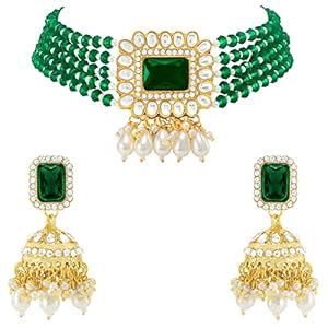 Buy Peora Gold Plated Kundan Dangling Pearls Choker Necklace With ...