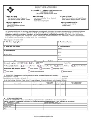 Fillable Online EMPLOYMENT APPLICATION OAHU REGION MAUI REGION ... Fax ...