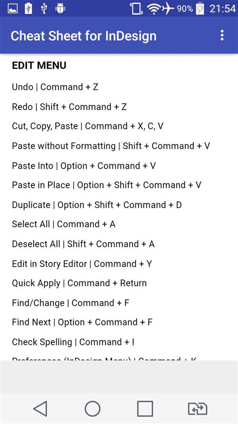 Image result for InDesign Cheat Sheet