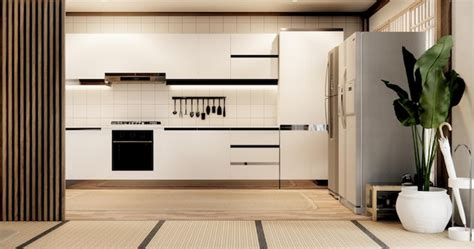 Mockup muji kitchen room japanese style minimal interior | Premium Photo