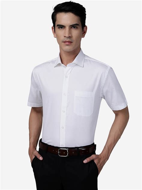 Greenfibre Men's White Cotton Blend Slim Fit Solid Formal Shirt