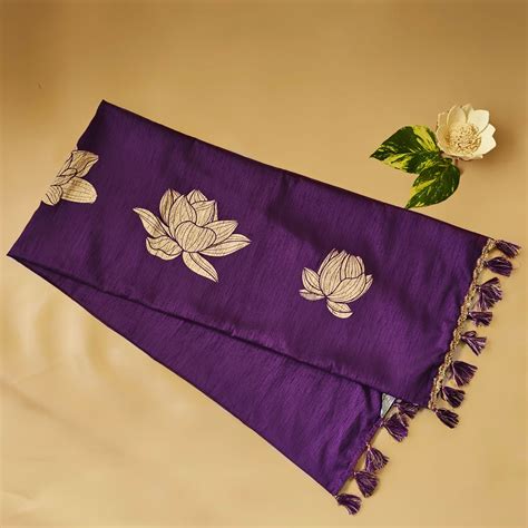 Buy Handmade Purple Lotus Design Silk Table Runner Online On Zwende
