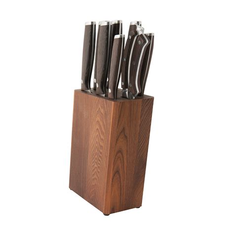 Essentials Rosewood 9-Piece Stainless Steel Knife Set + Block ...
