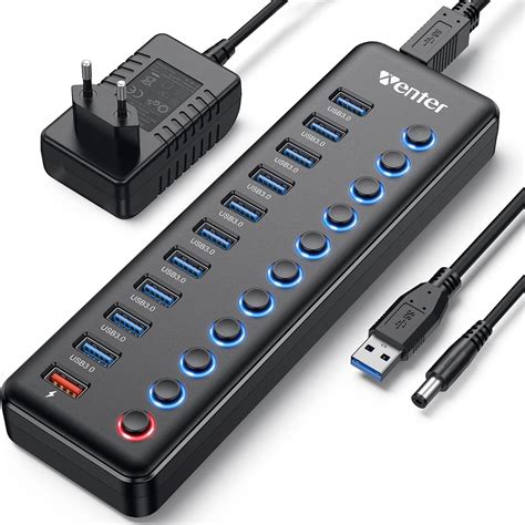 Amazon.com: Powered USB Hub, Wenter 11-Port USB Splitter Hub (10 Faster ...