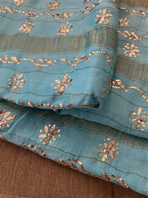 Sky Blue Cotton Chanderi Mukaish Saree – Dress365days