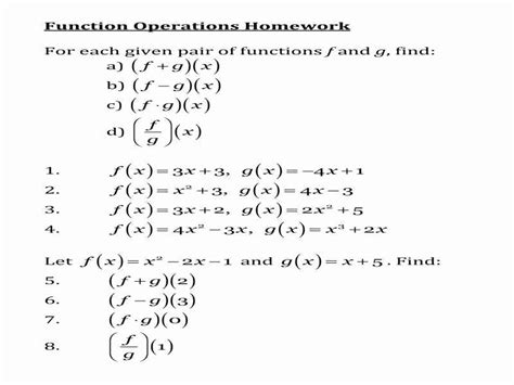 Image result for Operations On Functions Sheet