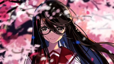 Download wallpaper 1366x768 girl, smile, glasses, anime tablet, laptop ...
