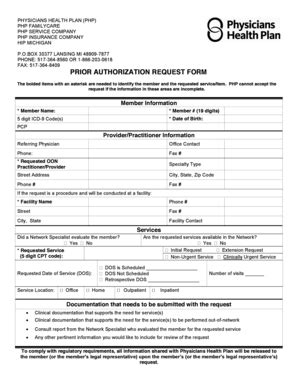 Physicians Health Plan Prior Authorization Request Form - Blank ...