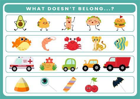 What doesn't belong worksheet for kids 18745193 Vector Art at Vecteezy