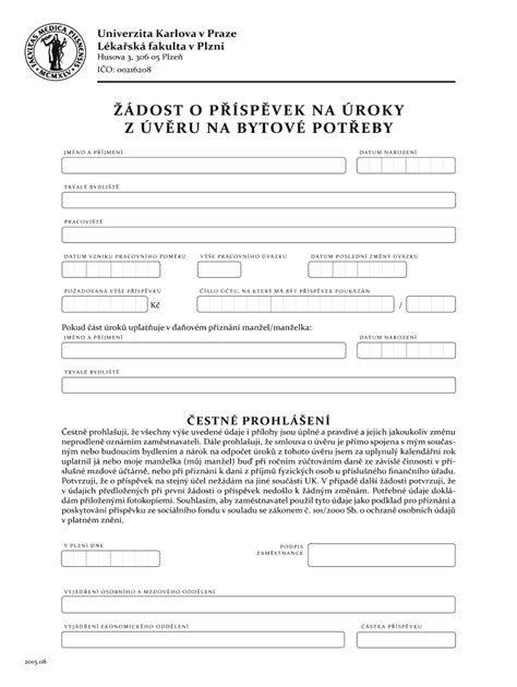 Fillable Online lfp cuni dost o p? sp?vek na roky z v?ru na bytov pot ...