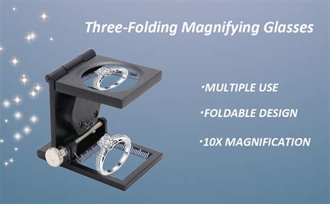 EzLife 10X Metal Folding Pocket LED with Scale Magnifying Glass ...