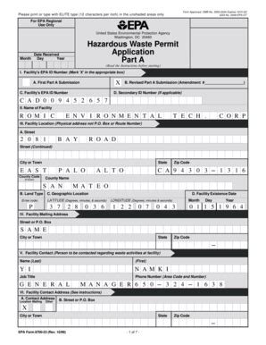 Fillable Online dtsc ca Hazardous Waste Permit Application: Part A ...