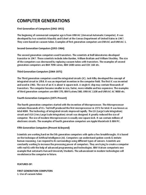 Image result for Computer Generations PDF Table Form