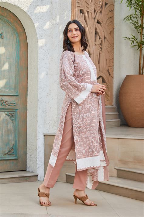 Buy Mauve Cotton Blend Digital Print Unstitched Suit Set Online at Biba ...