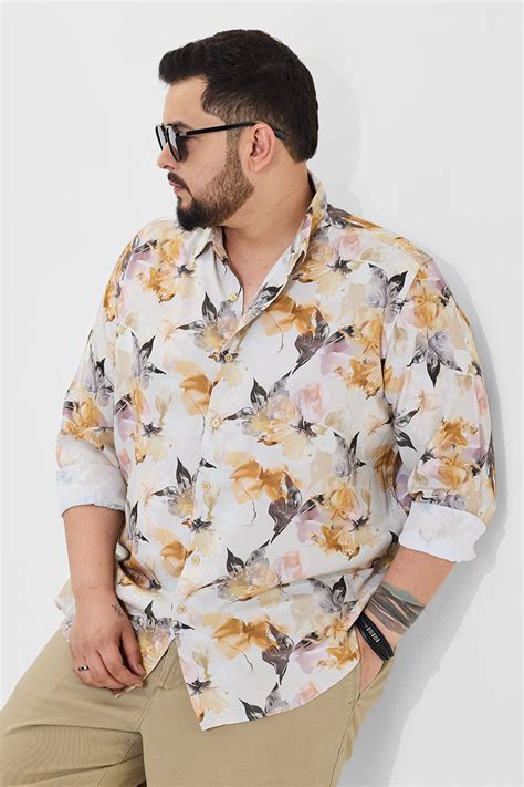Buy Men's Cream Floral Regular Fit Plus Size Shirt Online | Snitch – SNITCH