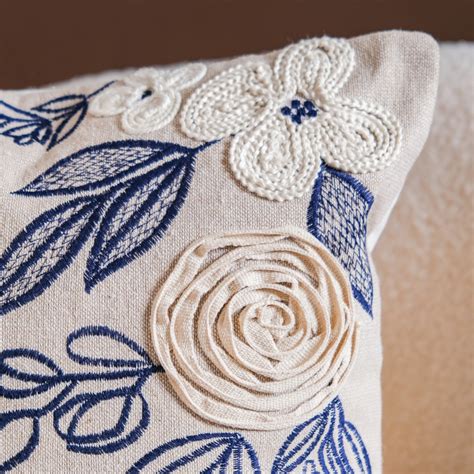 Ribbon Flower Embroidery Sofa Cushion Cover 16x16 Inch Online - Premium ...