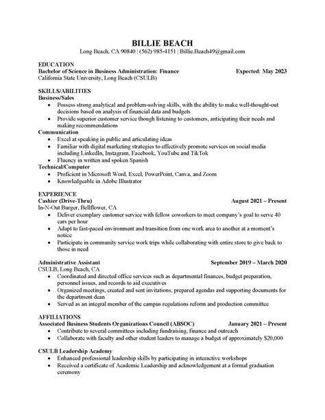 COB Resume 2 | California State University Long Beach