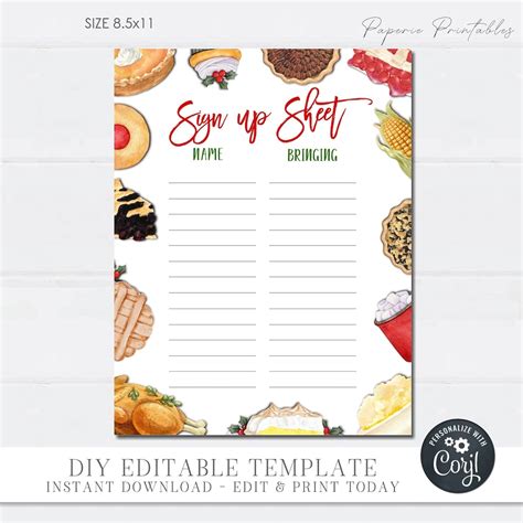 Editable Christmas Potluck Sign up Sheet (digital Download) - Etsy
