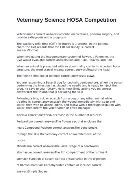 Veterinary Science HOSA Competition exam with 100% correct answers 2025 ...