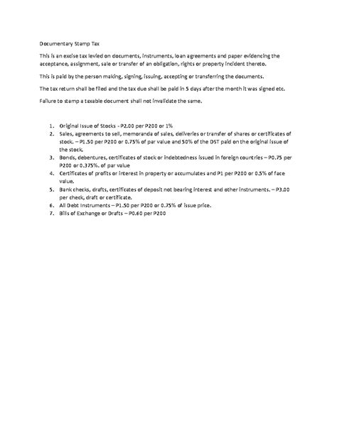 Documentary Stamp Tax - asd - Documentary Stamp Tax This is an excise ...