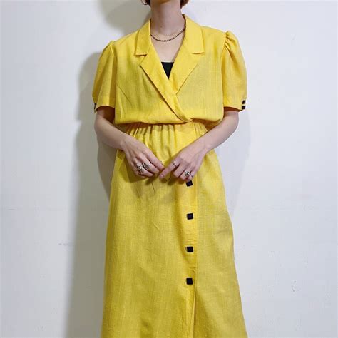 80s yellow short sleeves shirt dress | LEMON