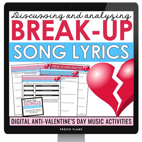 Valentine's Day Poetry Assignments - Break Up Songs Analysis Activities ...