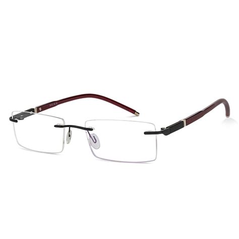 Buy Black Maroon Rimless Rectangle Solid Air Fusion 002-C4 Eyeglasses ...