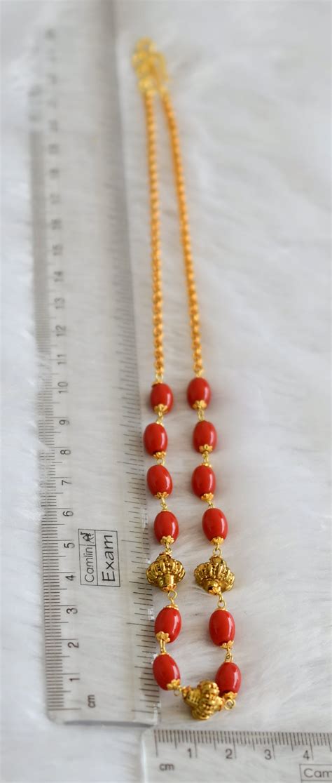Antique gold tone coral beaded mala/necklace dj-46818 – dreamjwell
