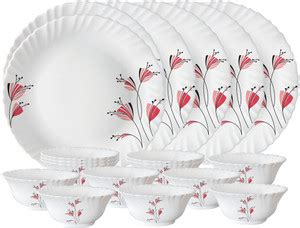 Larah by Borosil Pack of 18 Opalware Dinner Set Price in India - Buy ...