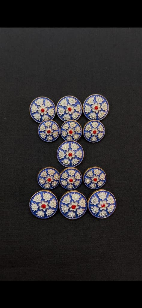 Meenakari Royal Blue Sherwani/Jodhpuri Metal Buttons – Bombay Button Shop