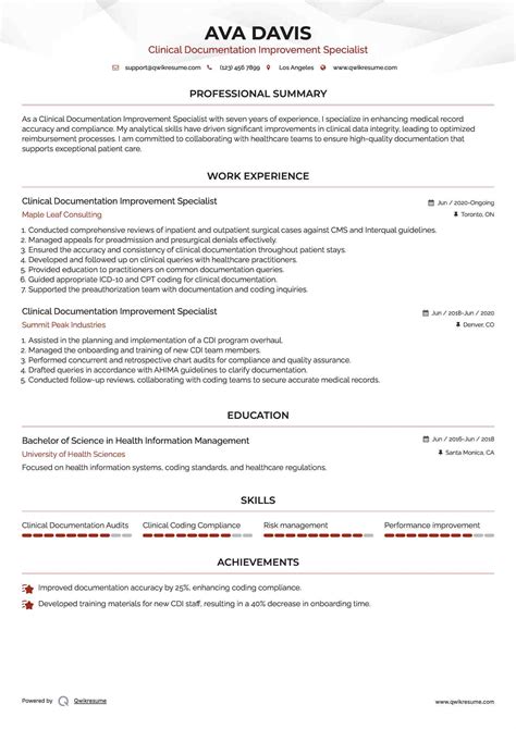 10+ Clinical Documentation Specialist Resume Samples & Templates for 2025