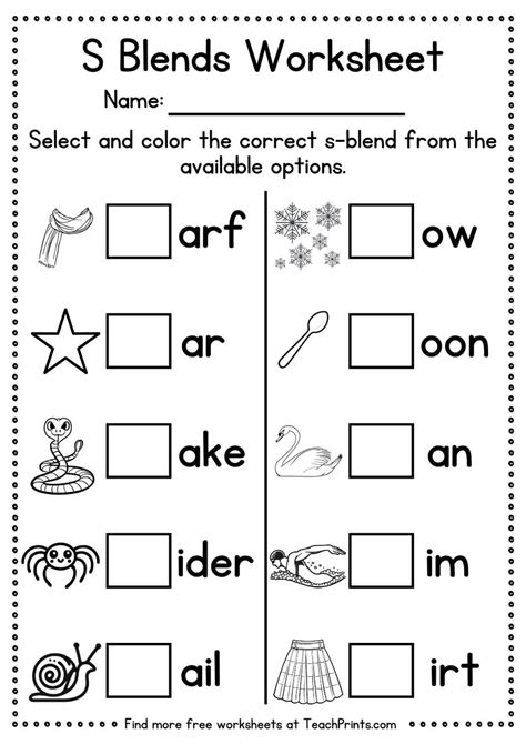 S Blend Worksheets