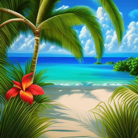 8k Fine Art Painting Extremely Realistic Secluded Tropical Beach ...
