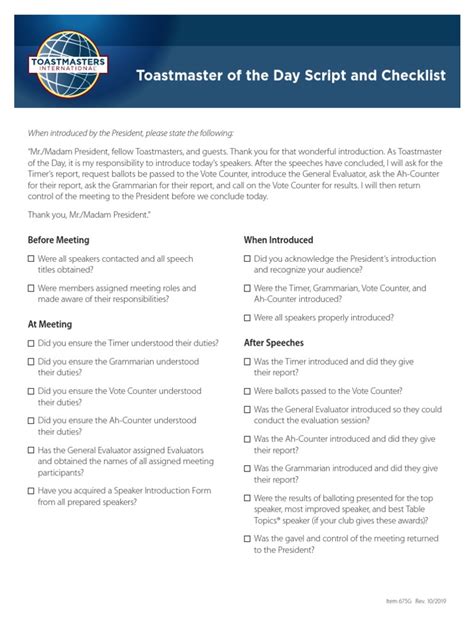 Image result for Toastmaster Role Script