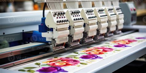 AI generated Digital textile industry, automatic embroidery machine in a factory. Generative AI ...