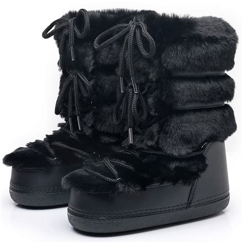 ZHENAIYISHENG Furry Faux Fur Boots for Women - Fuzzy Boots for Women ...
