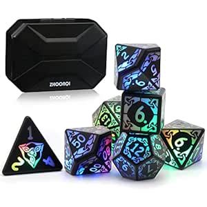 DND Dice Rechargeable with Charging Box, 7 Pieces LED Electronic Dice ...