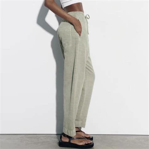 Zara linen barrel leg pants Size small Can fit waist... - Depop