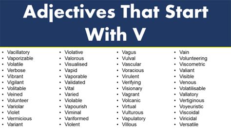 Adjectives That Start With V - GrammarVocab