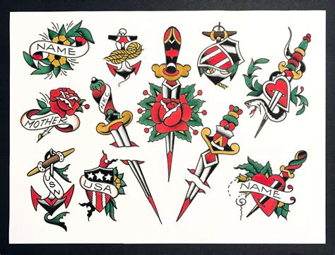 Sailor Jerry Dagger Tattoo Flash