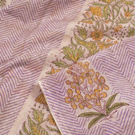 Purple Hand Block Printed Chanderi Silk Cotton Saree | Rutambhara ...