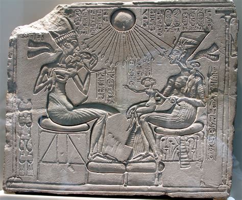 Akhenaten, Nefertiti and three daughters beneath the Aten (r. 1351–1334 ...