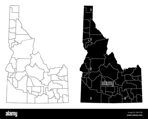 The black and white administrative maps of Idaho State, USA Stock ...