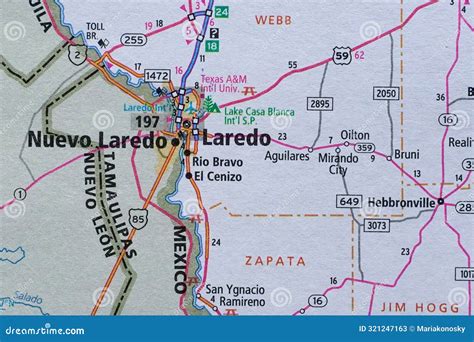 Map of Nuevo Laredo and Laredo Editorial Stock Photo - Image of river ...